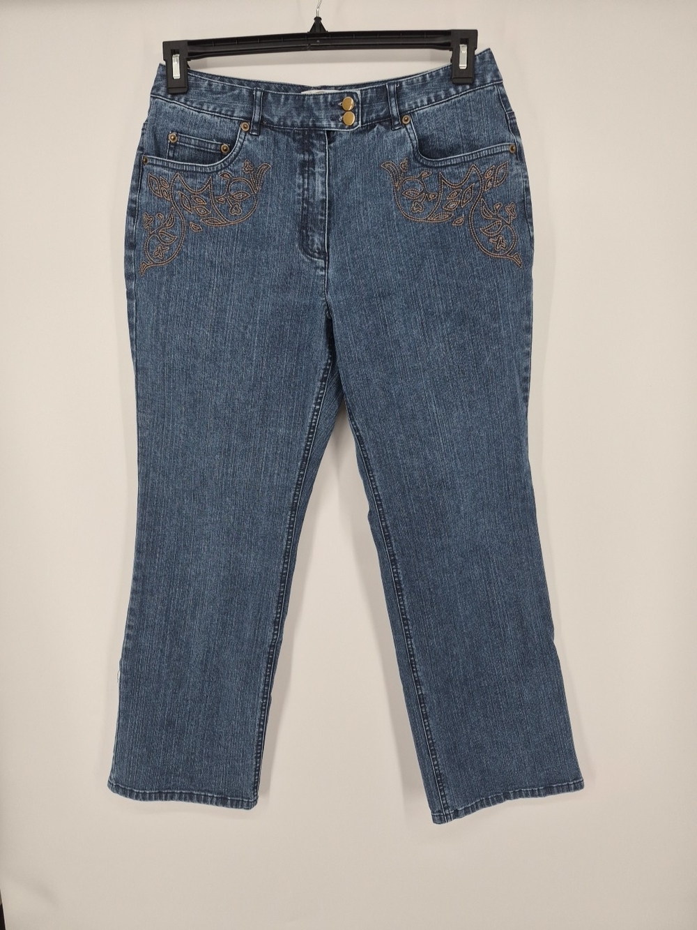 Talbots Petites Stretch Jeans Women’s 12 Relaxed Embroidered Mid Rise Denim